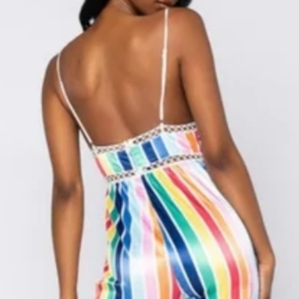 Striped Rainbow Ruffle-Hem Jumpsuit - Multi - Picture 4 of 8